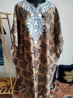 Women's Paisleyss Embroidered Cotton Long Kaftan For Casual Occasion