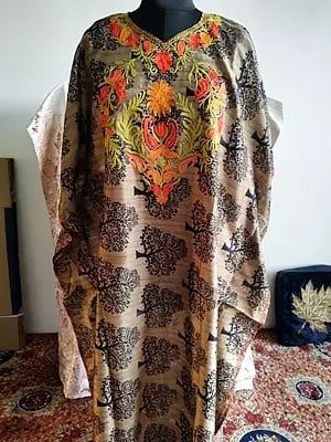 Women's Cotton Flower Embroidered Long Kaftan For Casual Occasion