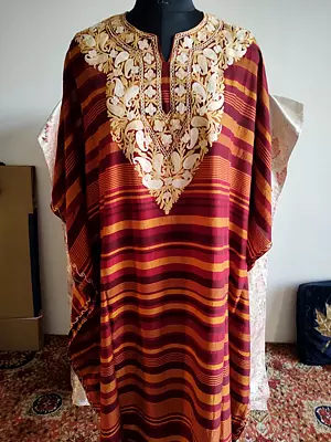 Paisleys Embroidered Design Long Cotton Kaftan For Women