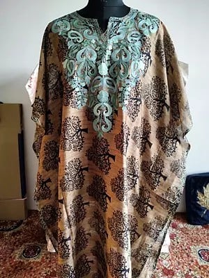 Designer Embroidered Long Cotton Kaftan For Casual Occasion