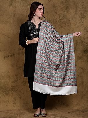 Reversible Stole from Punjab with Woven Paisley and Flower Ogee Pattern