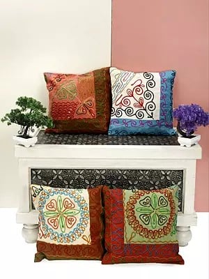 Lot of Four Cushion Covers With Rajasthani Embroidery And Sequins