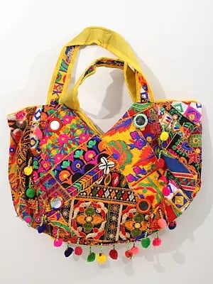 Shopper Bag from Kutch with Floral-Embroidery and Mirrors