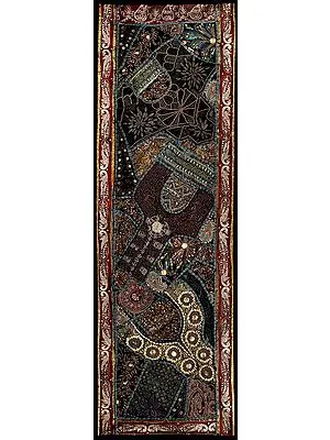 Caviar-Black Hand-Crafted Table Runner from Gujarat with Up-cycled Embroidery Patchwork