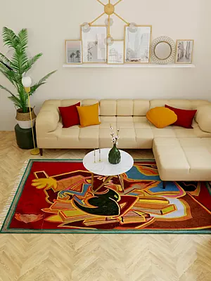 Multicolor Art-Deco Embroidered Asana Mat from Kashmir