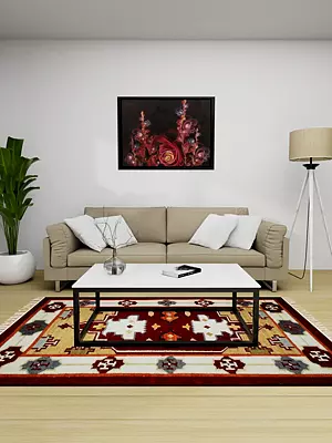 Mineral-Red Handloom Dhurrie from Sitapur with Kilim Weave
