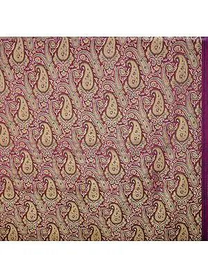 Purple Fabric from Banaras with Paisleys Woven in Golden Thread
