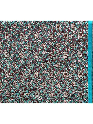 Green Banarasi Brocade Fabric with Woven Flowers