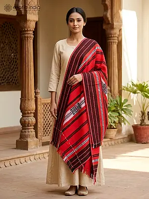 True-Red Folk Shawl Woven in Nagaland