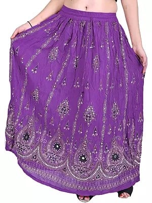 Long Skirt with Printed Flowers and Embroidered Sequins