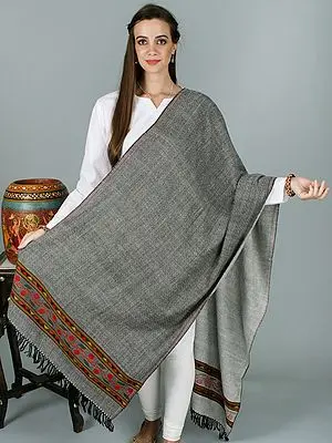 Silver Cloud Reversible Shawl from Kullu with Diamond Weave and Kinnauri Woven Border