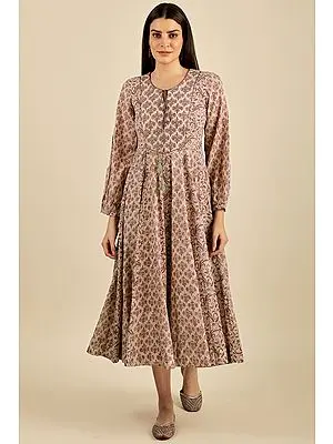 "Agrima" Representing the Delicacy- Hand Block Printed Embroidered Cotton Dress