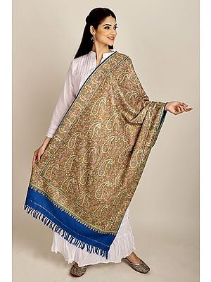 Woolen Stole from Kashmir with Aari-Embroidered Floral Paisley by Hand