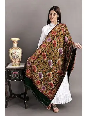 Greener-Pastures Kashmiri Stole with Aari-Hand Embroidered Giant Flowers