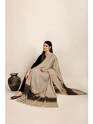 French-Oak Handloom Pure Pashmina Shawl from Kashmir with Sozni-Embroidery by Hand