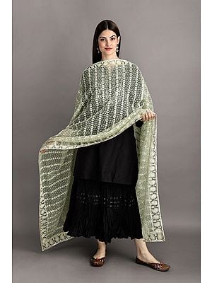 Heavy Embroidered Net Dupatta With Paisley