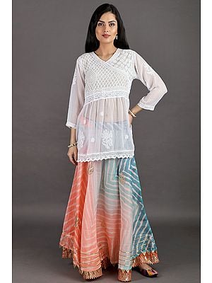 Leheriya Printed Kota Doriya Flared Skirt