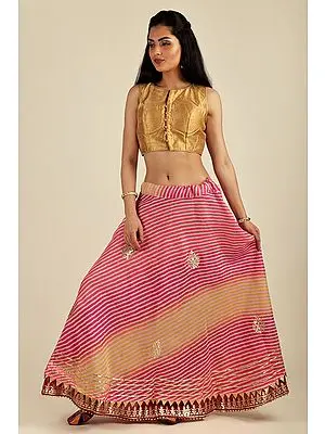 Multi-coloured Cotton Kota Doriya Leheriya Print Flared Maxi Skirt
