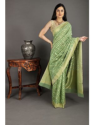 Banarasi Silk Kora Sari with Woven Pattern All-over
