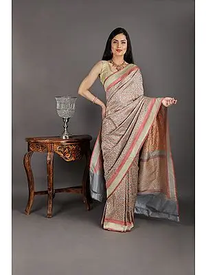 Quarry and Confetti Handloom Pure Chiffon Banarasi Sari with Brocade Weave