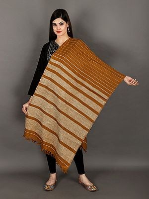 Handwoven Pure Wool Stole From Uttarakhand with Woven Stripes (Trishulii - A Community-Owned Producer Company)