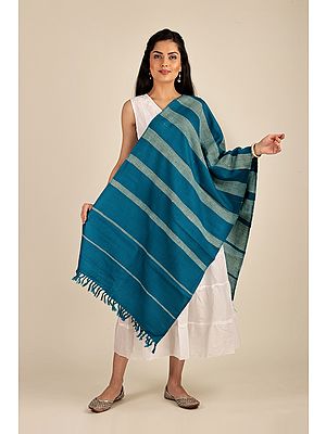 Mosaic-Blue Handwoven Pure Wool Stole From Uttarakhand (Trishulii, an Initiative By TATA)