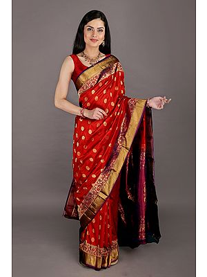 Molten-Lava Hand Woven Pure Silk Uppada Bridal Sari From Bangalore