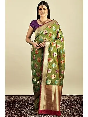 Banarasi Silk Brocaded Saree with Woven Tree All-over