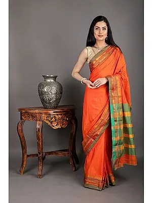 Orangeade Hand Woven Poly Silk Saree From Kolhapur