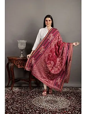Rose-Sorbet Jamawar Wool Shawl From Amritsar With Aari Embroidery