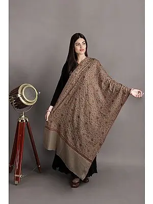 Pure-Cashmere Pashmina Shawl from Kashmir with Sozni-Embroidery by Hand