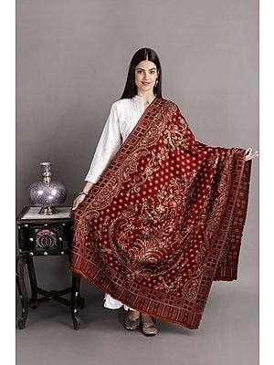 Syrah Jamawar Wool Shawl From Amritsar With Aari Embroidery and Paisley