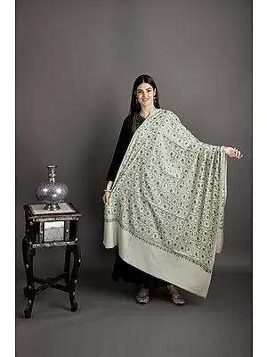Summer-Sand Handloom Pure Pashmina Shawl from Kashmir with Sozni-Embroidery by Hand