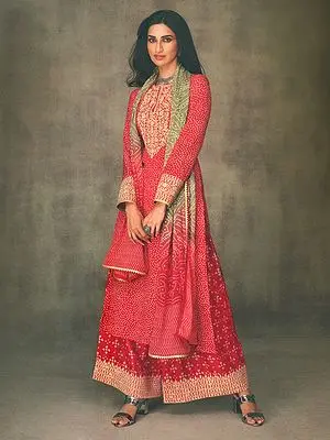 Poinsettia Bandhej Muslin Digital Print With Neck Embroidery Salwar-Kameez Suit