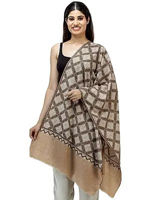 Roebuck Pure Pashmina Shawl from Kashmir with Sozni-Embroidery by Hand
