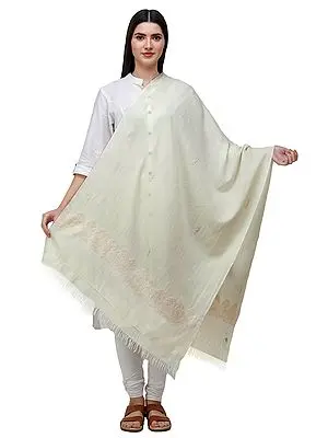 Cloud-Cream Stole from Srinagar With Aari-Embroidery by Hand