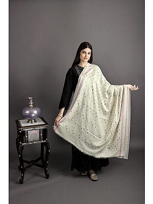 Antique-White Pure Pashmina Shawl from Kashmir