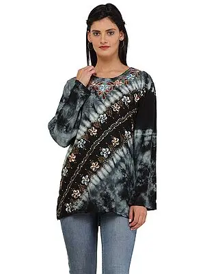 Forest-River Batik Dyed Short Cotton Kurti With Floral Threadwork