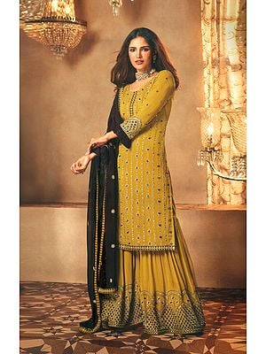 Calendula Georgette Embroidery Work Designer Heavy Salwar-Kameez Suit With Sharara Pants