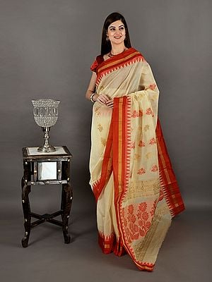 Handloom Saree from Tamil Nadu with Golden Thread Weave and All-over Bootis