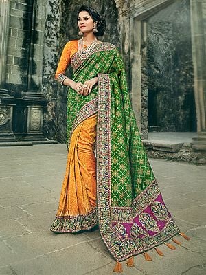 Radiant-Yellow Banarasi Silk Saree With Heavy Zari Embroidered Border And Aanchal