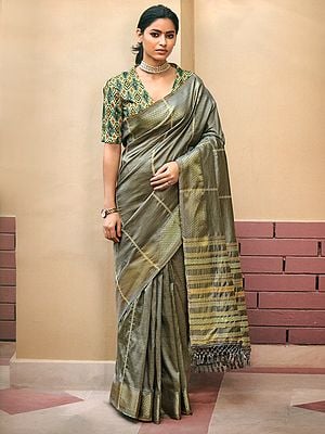 Sequins Weaving Silk Saree With Digital Print Blouse