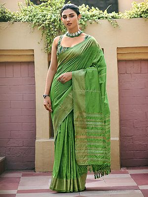 Sequins Weaving Silk Saree with Digital Print Blouse