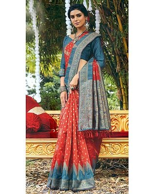Banarasi Silk Saree With Heavy Zari Weaving And Motifs On Border