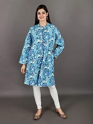 Vivid-Blue Pure-Cotton Block-Print Reversible Quilted Jacket from Jodhpur