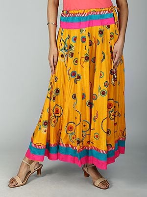 Long Skirt With Digital Printed Circles And Striped Patch Border from ISKCON Vrindavan by BLISS