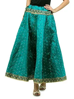 Parasailing Long Skirt with Zari Woven Golden Bootis All-Over and Patch Border