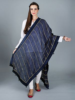 Gota Dupatta from Amritsar with Patch Border and Pom-Poms
