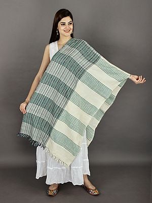 Snow-White Handwoven Pure Wool Stole With Multi-coloured Check Pattern From Uttarakhand (Trishulii, an Initiative By TATA)