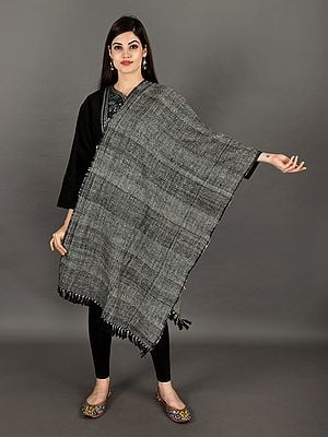 Black and Beige Handwoven Pure Wool Stole With Check Pattern From Uttarakhand (Trishulii, an Initiative By TATA)
